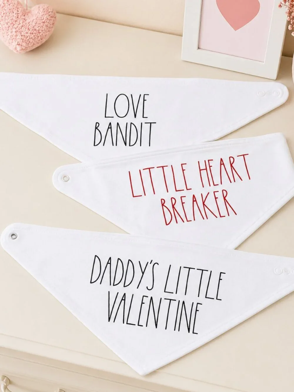 Rae Dunn Baby Bib Set Valentine Love Bandit Heart Breaker NWT